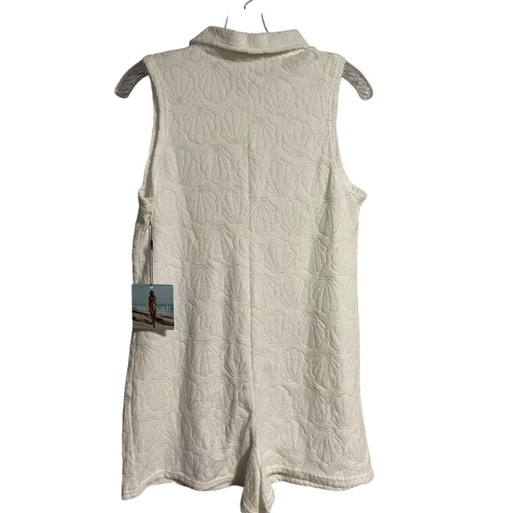 Sandy Beach Seashell Print Sleeveless Zip Up Terry Cloth Cover Up White XS - Picture 2 of 8